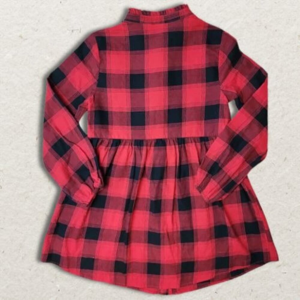 Gap Girl's Plaid Pattern Dress Stretch Waistline Breathable Red Black 10 - Picture 2 of 4